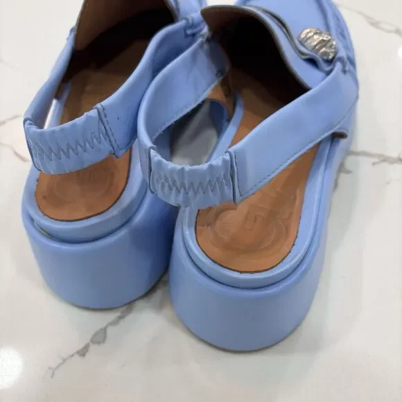 Ganni Loafers Womens Size 8 EU 38 Retro Slingback Platform Shoes Blue Leather - Picture 5 of 12